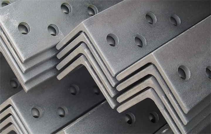 Stacked perforated hot-dip galvanized angle brackets, common hardware for coastal deck framing